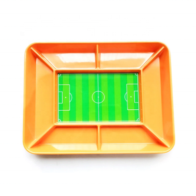 18.9 inch Rectangular Football Field Print 7 Compartments Divided Plastic Melamine Snack Tray