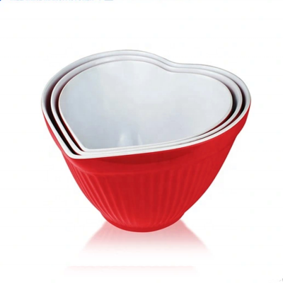 Fashion Design Heart Shaped Custom Color and Logo Plastic Melamine Mixing Bowl